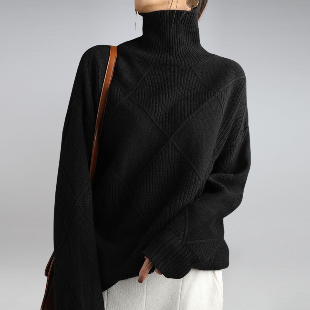 "Cozy cashmere women's turtleneck sweater, rib-knit design, available in beige, black, brown, grey, orange, pink, turquoise, 