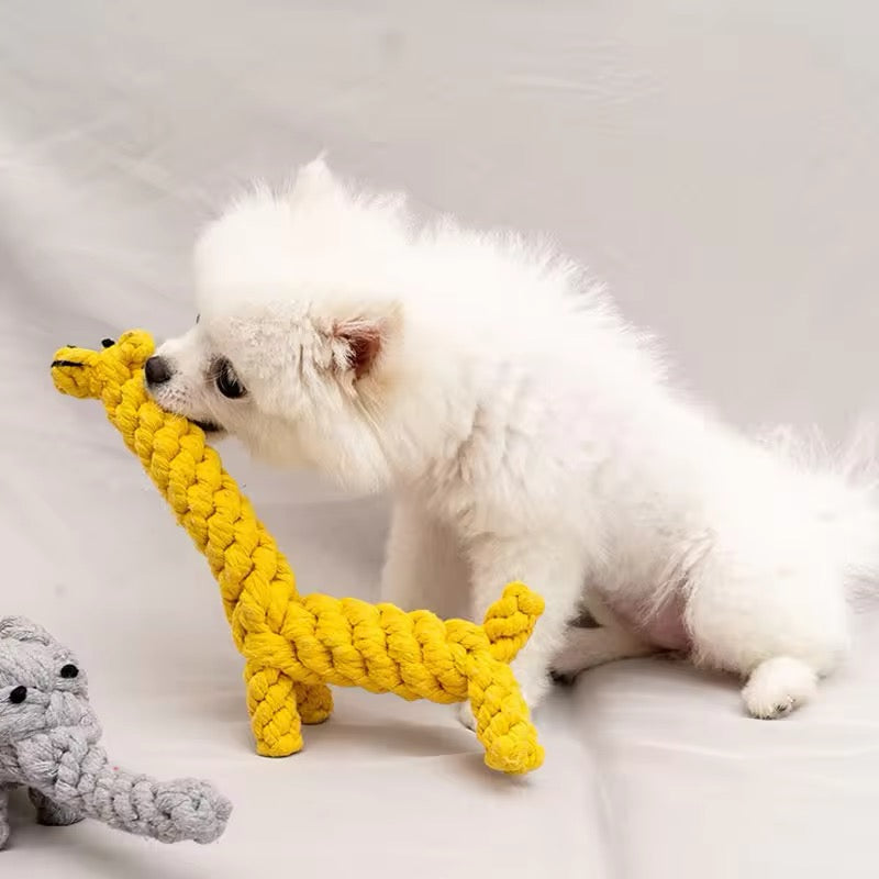 Durable dog chew toy in vibrant colors, shaped like animals, promotes dental health, suitable for tough chewers.
