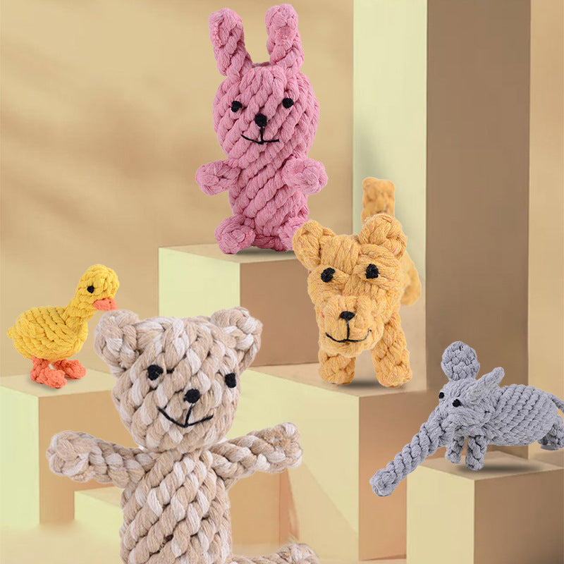 Durable dog chew toy in vibrant colors, shaped like animals, promotes dental health, suitable for tough chewers.