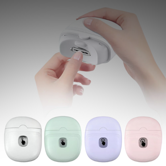 Electric nail clippers with built-in LED light, ergonomic design, motorized cutting, and USB charging for precise grooming.
