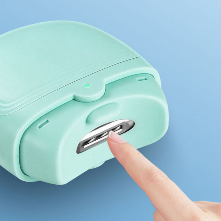 Electric nail clippers with built-in LED light, ergonomic design, motorized cutting, and USB charging for precise grooming.