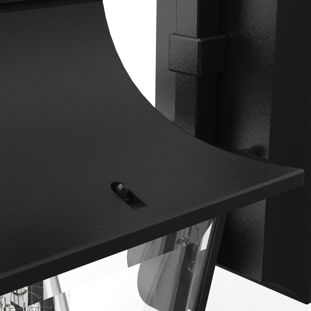 Elegant matte black outdoor wall light with glass shade, weatherproof; perfect for enhancing entrance ambiance and style.