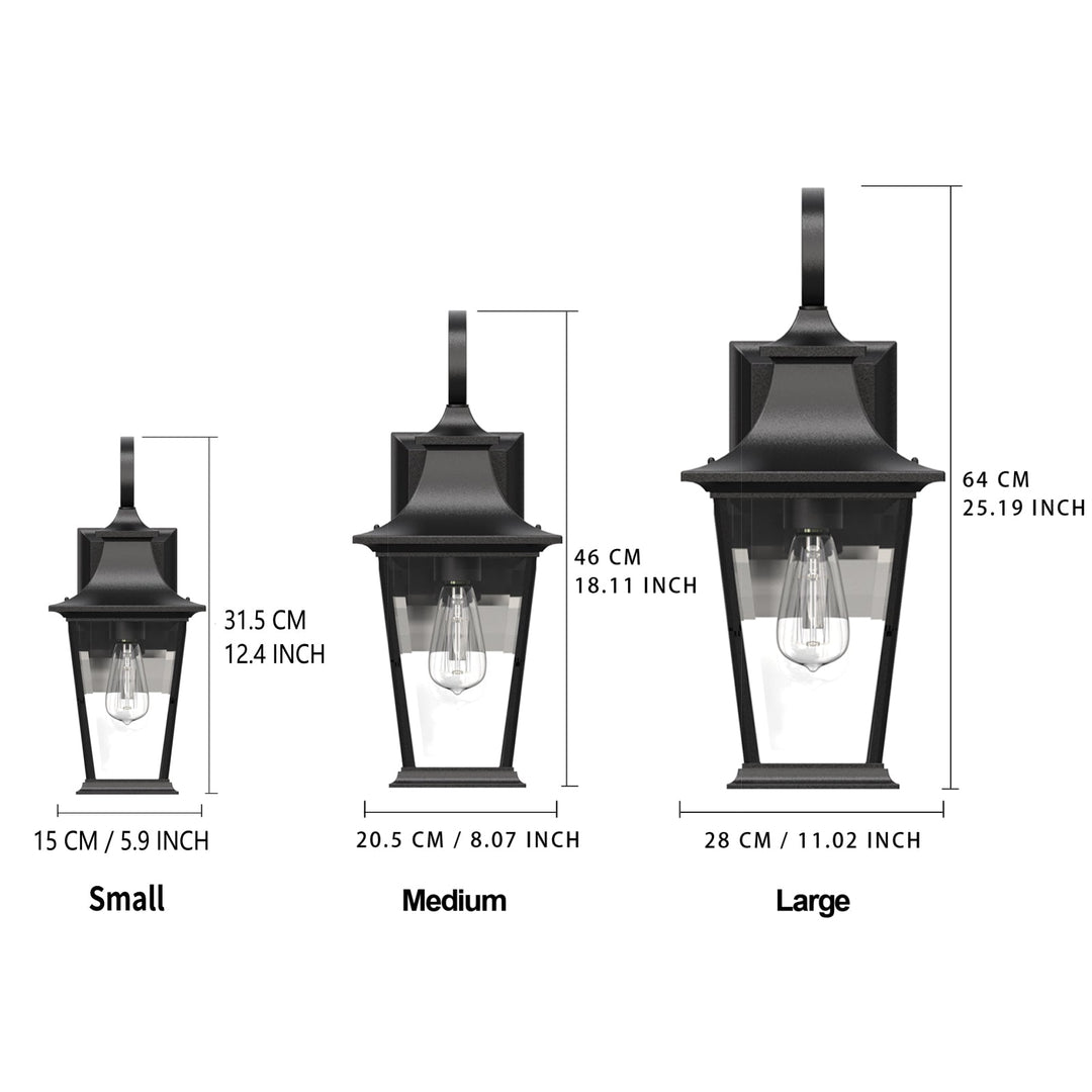 Elegant matte black outdoor wall light with glass shade, weatherproof; perfect for enhancing entrance ambiance and style.