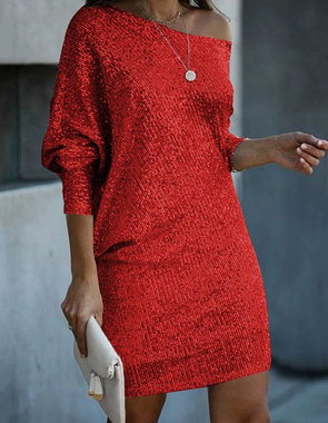 Elegant women's modern sequin party dress with shimmering embellishments, flattering fit, perfect for glamorous events.