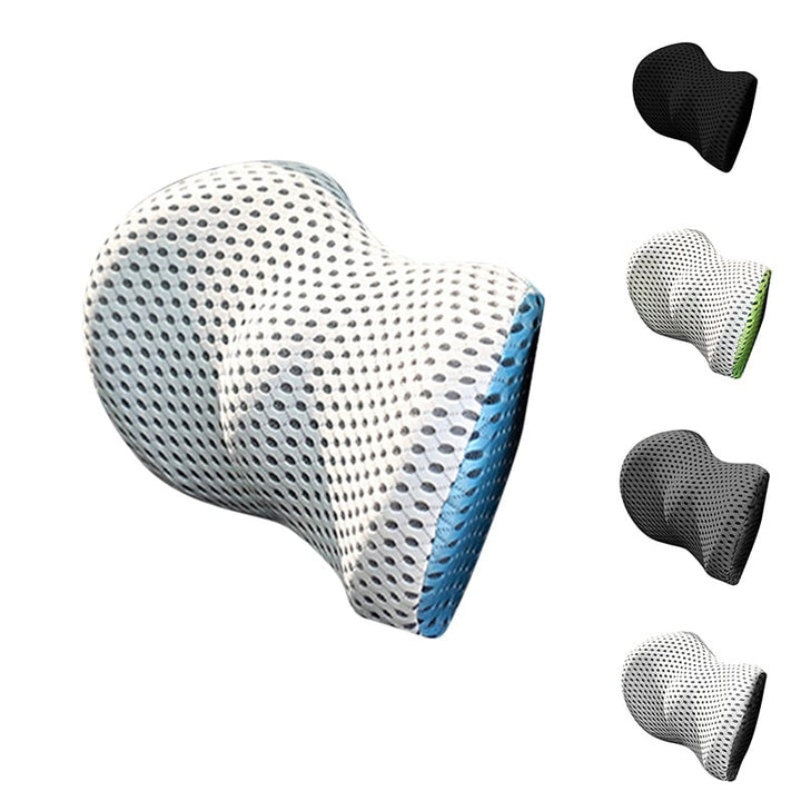 "Ergonomic Memory Foam Lumbar Support Cushion on office chair, featuring breathable cover and adjustable strap for optimal co