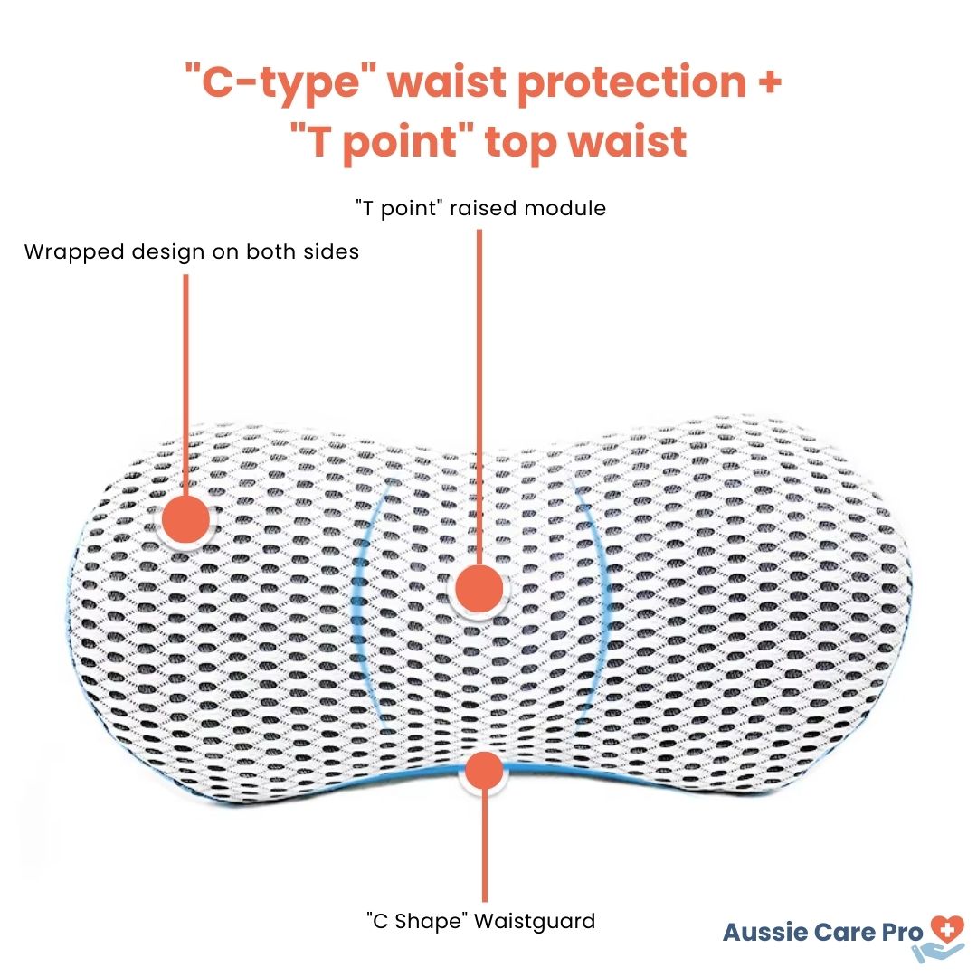 "Ergonomic Memory Foam Lumbar Support Cushion on office chair, featuring breathable cover and adjustable strap for optimal co