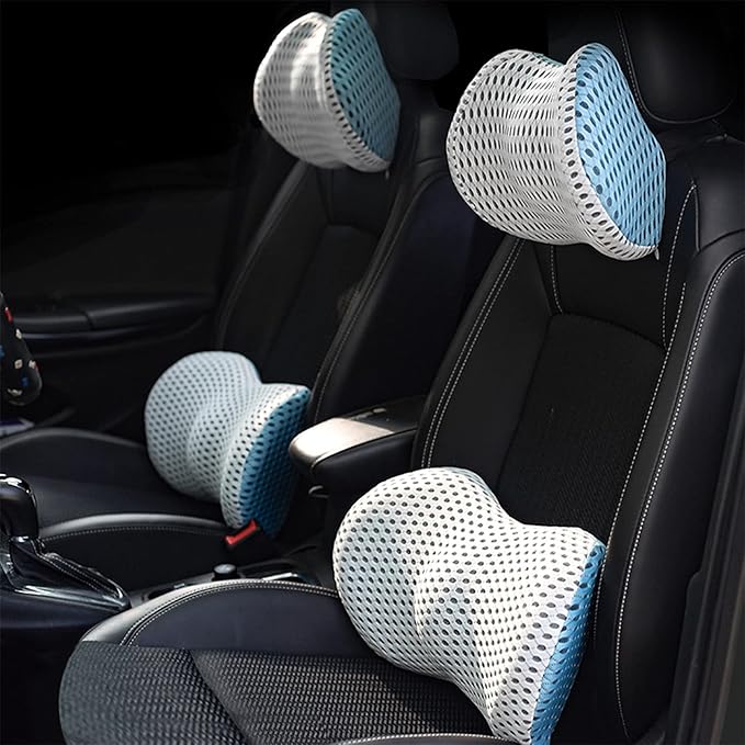 "Ergonomic Memory Foam Lumbar Support Cushion on office chair, featuring breathable cover and adjustable strap for optimal co