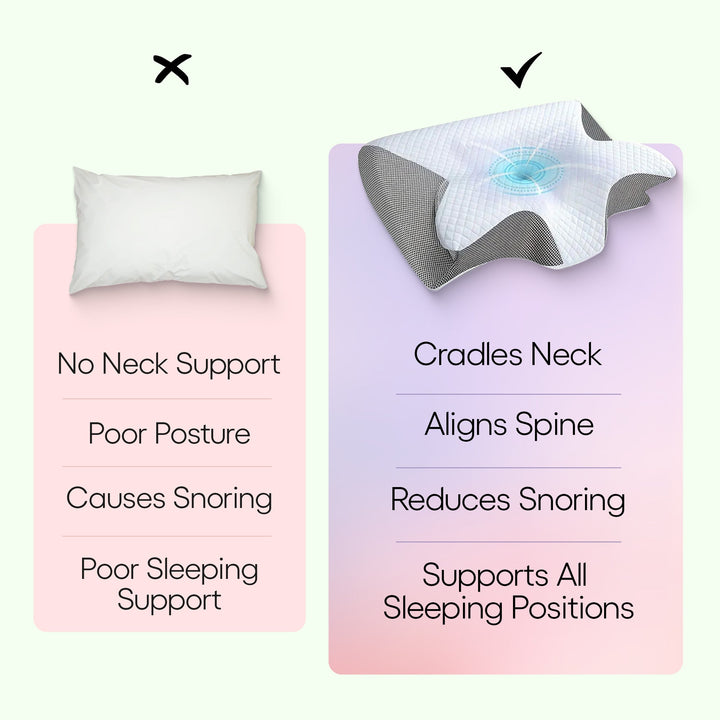 Ergonomic butterfly neck pillow, memory foam, black, grey; supports side and back sleepers, enhances neck alignment, stylish.