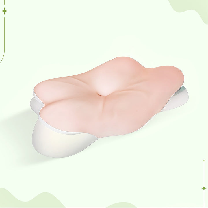 "Ergonomic butterfly-shaped memory foam pillow offering neck support, shown in stylish blue with breathable fabric design."