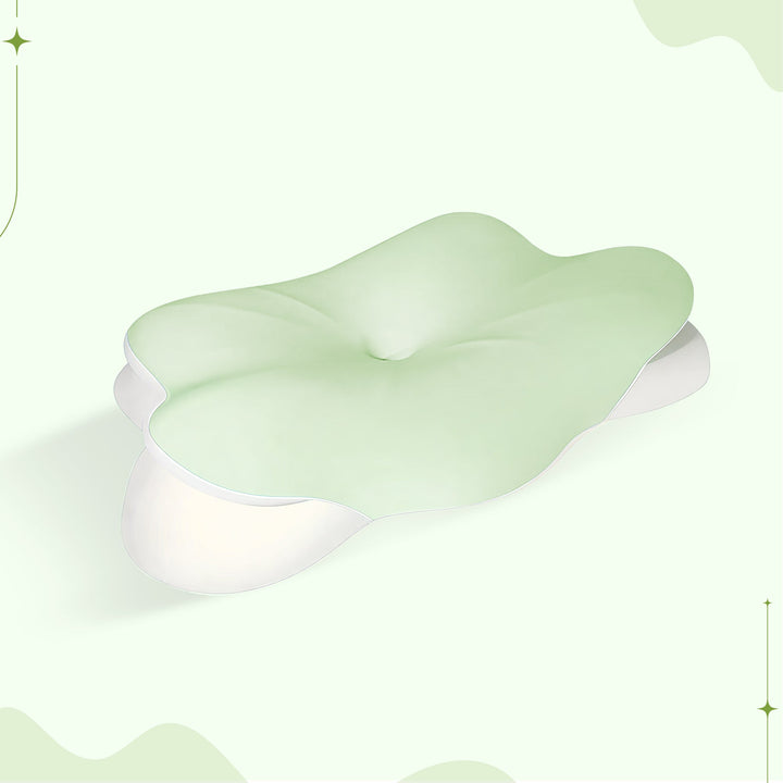 "Ergonomic butterfly-shaped memory foam pillow offering neck support, shown in stylish blue with breathable fabric design."