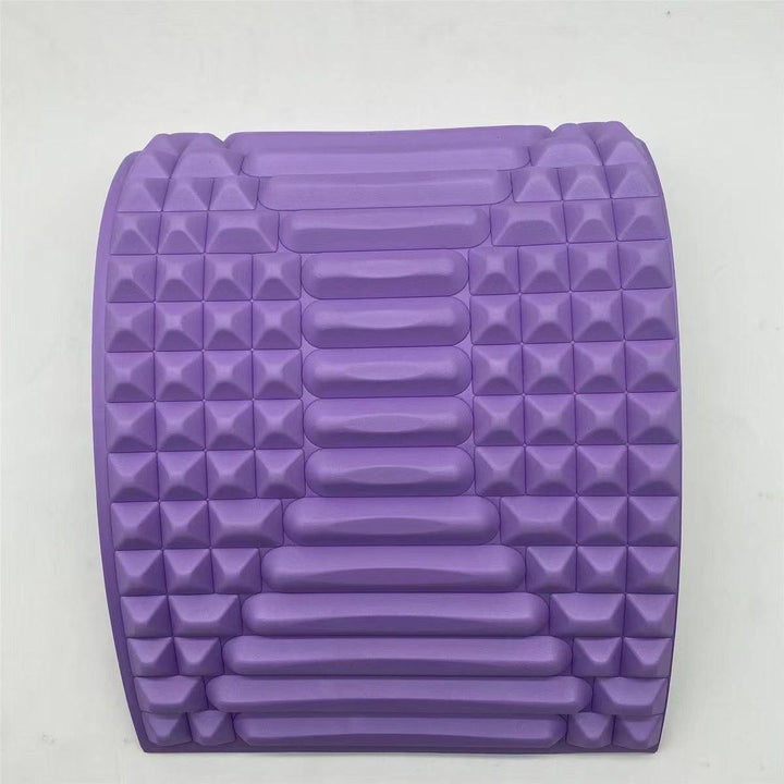 "Ergonomic lumbar back stretcher for pain relief, durable EVA foam, soft massage nodes, blue, ideal for posture correction."