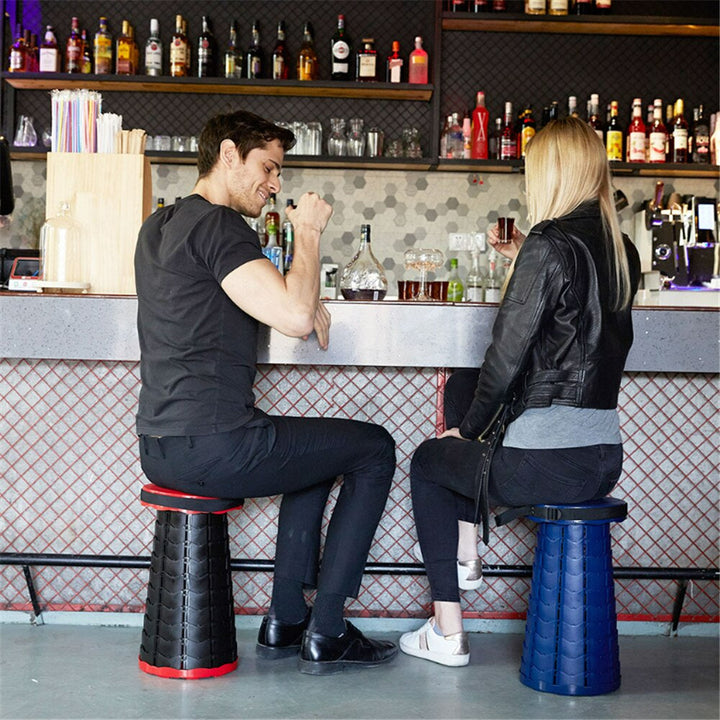 "Foldable portable stool for camping, collapsible design, adjustable height, lightweight, anti-slip base, multi-color options