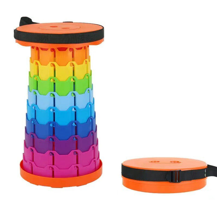 "Foldable portable stool for camping, collapsible design, adjustable height, lightweight, anti-slip base, multi-color options