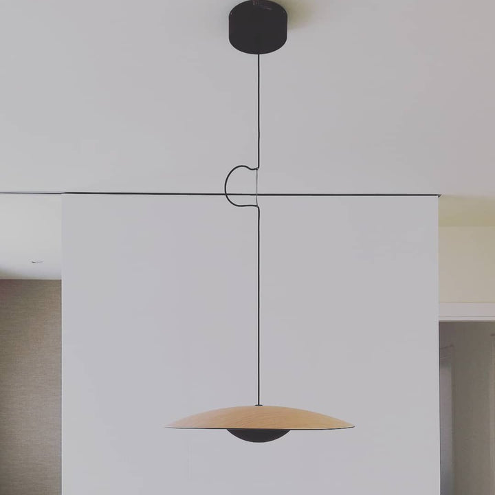 Ginger Nordic Pendant Light, metal with woodgrain and matte black finish, sleek design, ideal for modern interiors.