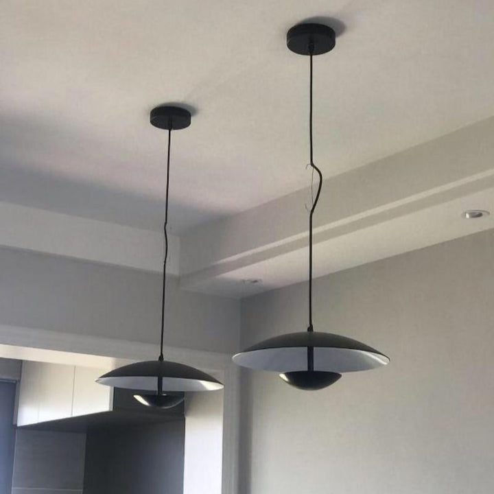 Ginger Nordic Pendant Light, metal with woodgrain and matte black finish, sleek design, ideal for modern interiors.