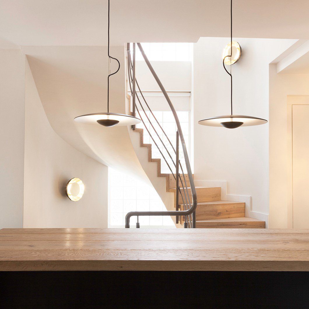 Ginger Nordic Pendant Light, metal with woodgrain and matte black finish, sleek design, ideal for modern interiors.