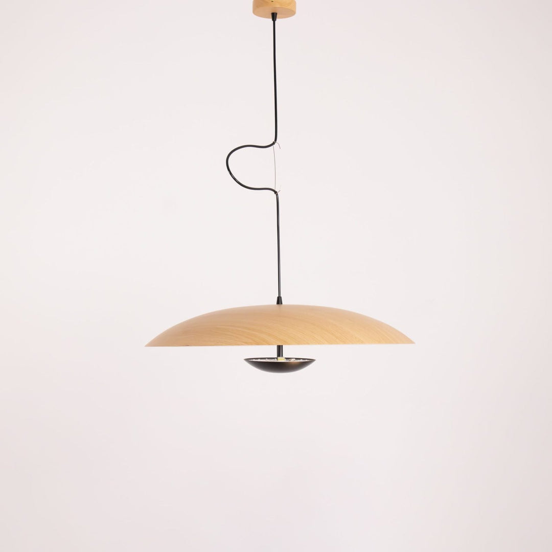 Ginger Nordic Pendant Light, metal with woodgrain and matte black finish, sleek design, ideal for modern interiors.