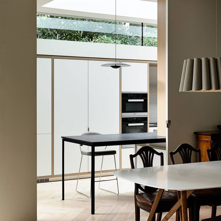 Ginger Nordic Pendant Light, metal with woodgrain and matte black finish, sleek design, ideal for modern interiors.
