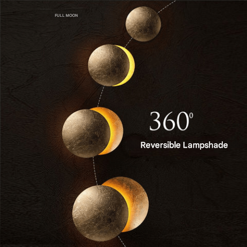 "Golden Solaris Wall Lamp with eclipse-inspired design, featuring elegant gold discs and warm LED glow for home decor."