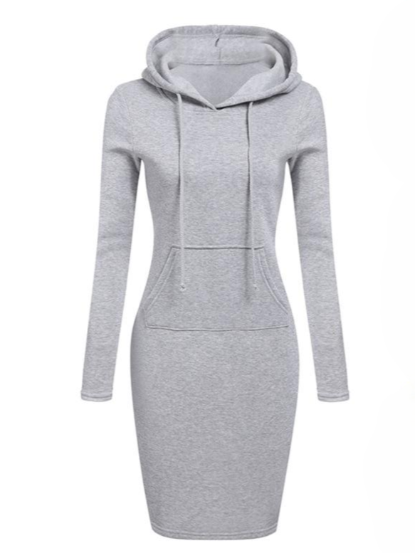 Women's Striped Pocket Knee-Length Pullover Hoodie Dress