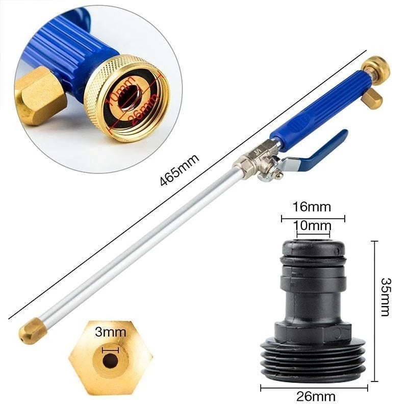 "Heavy-duty pressure washer attachment, blue, with sturdy design for cleaning dirt and grime effectively on various surfaces.