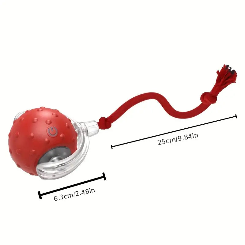 "Interactive cat toy ball with tail in green and grey, designed for active playtime and engaging feline hunting instincts."
