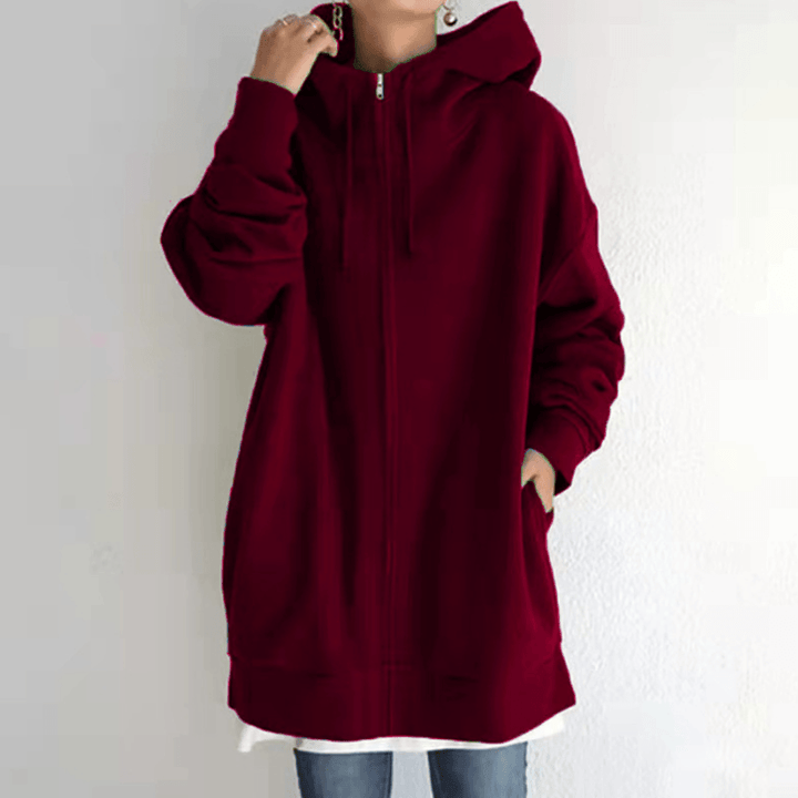 Khaki women's hooded vest jacket with pocket, featuring a front zipper and soft polyester fabric for comfort and style.