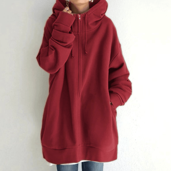 Khaki women's hooded vest jacket with pocket, featuring a front zipper and soft polyester fabric for comfort and style.