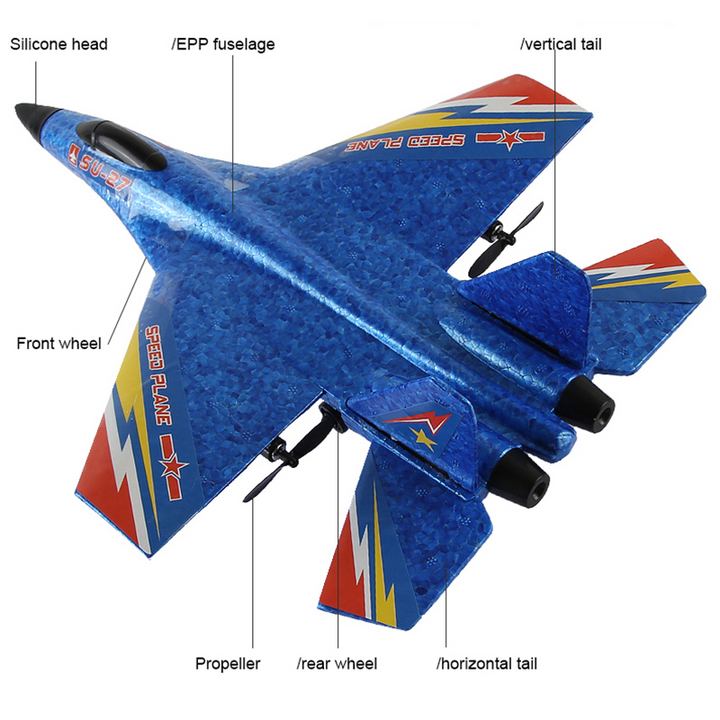 "Kids remote control airplane with LED lights, featuring a sleek design for night flying, encourages fun and creativity."