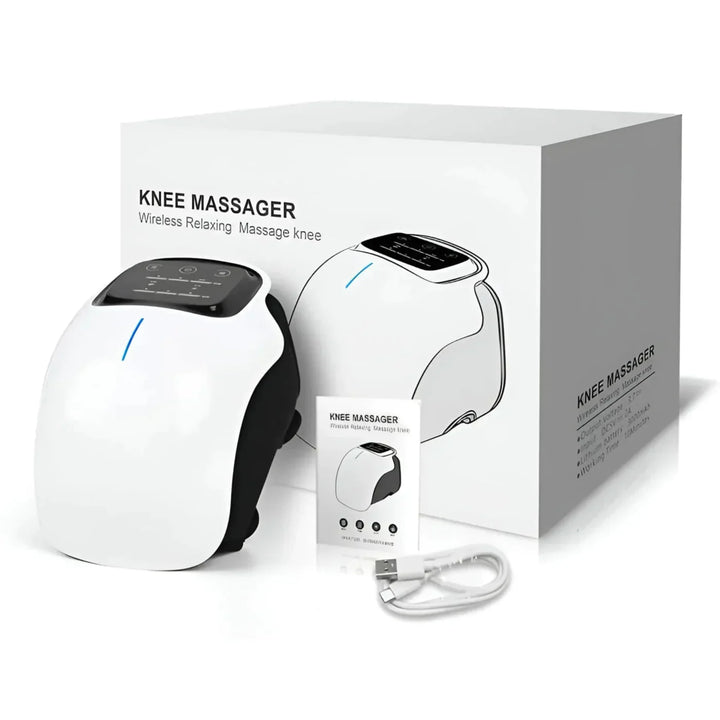 "Knee massager machine with heat and vibration therapy, featuring an ergonomic design for pain relief and mobility improvemen