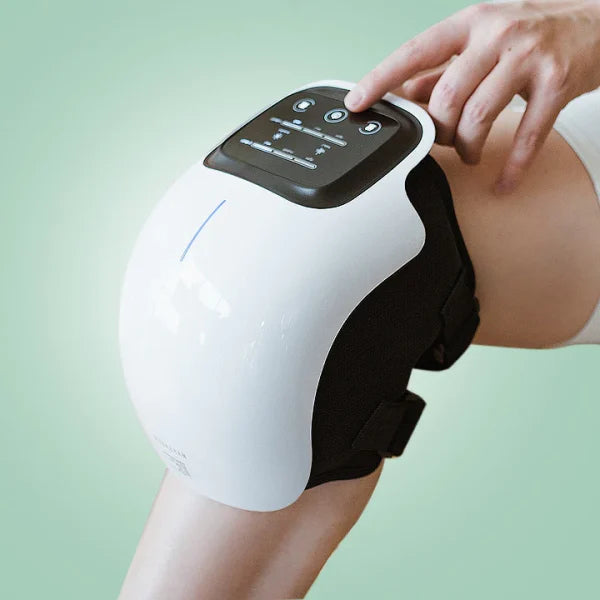 "Knee massager machine with heat and vibration therapy, featuring an ergonomic design for pain relief and mobility improvemen
