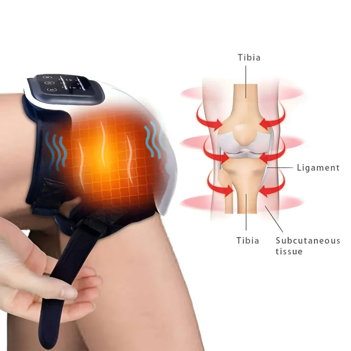 "Knee massager machine with heat and vibration therapy, featuring an ergonomic design for pain relief and mobility improvemen