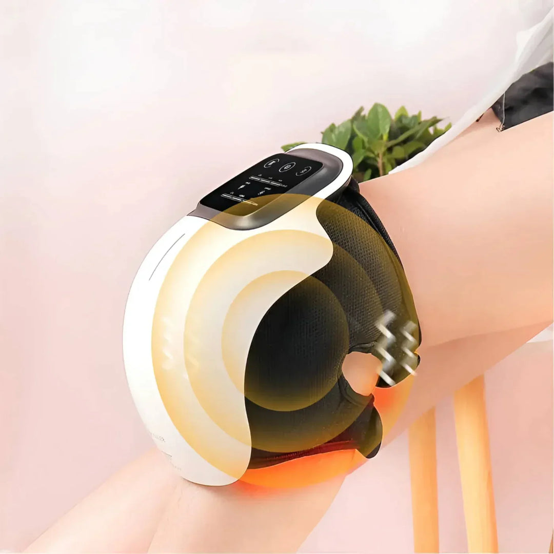 "Knee massager machine with heat and vibration therapy, featuring an ergonomic design for pain relief and mobility improvemen