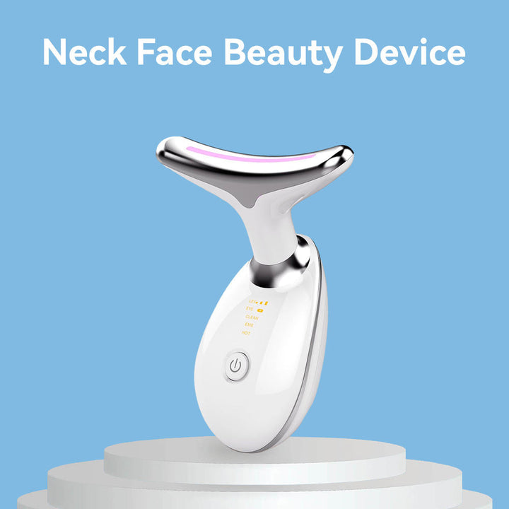 LED light therapy face and neck massager with ergonomic design, features red, blue, green lights for anti-aging and acne care