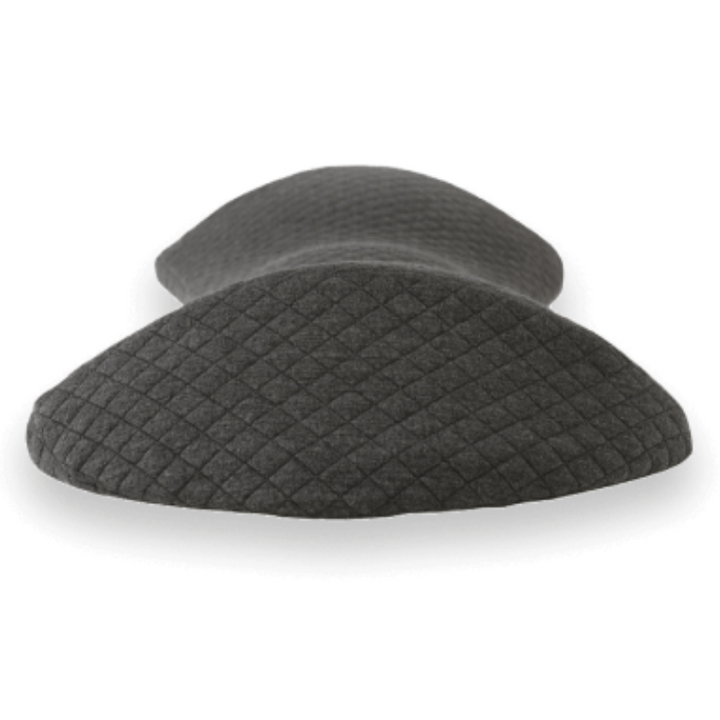 Lumbar support pillow with ergonomic memory foam contours, offering back pain relief and enhanced sleep quality in a sleek de