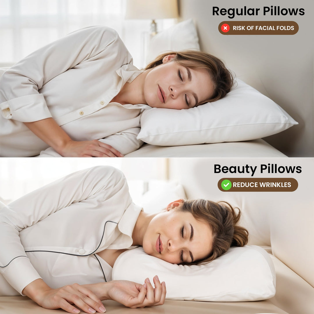 Luxurious beauty pillow with silky surface, designed for comfort and reducing sleep wrinkles, enhancing radiant skin.