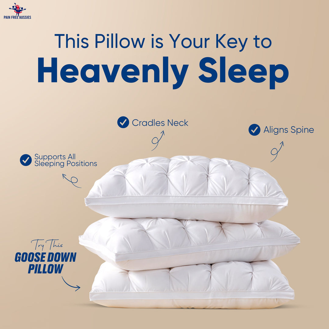 "Luxurious white goose down pillow, visually fluffy with silk cover, offering ultimate sleep comfort and support."