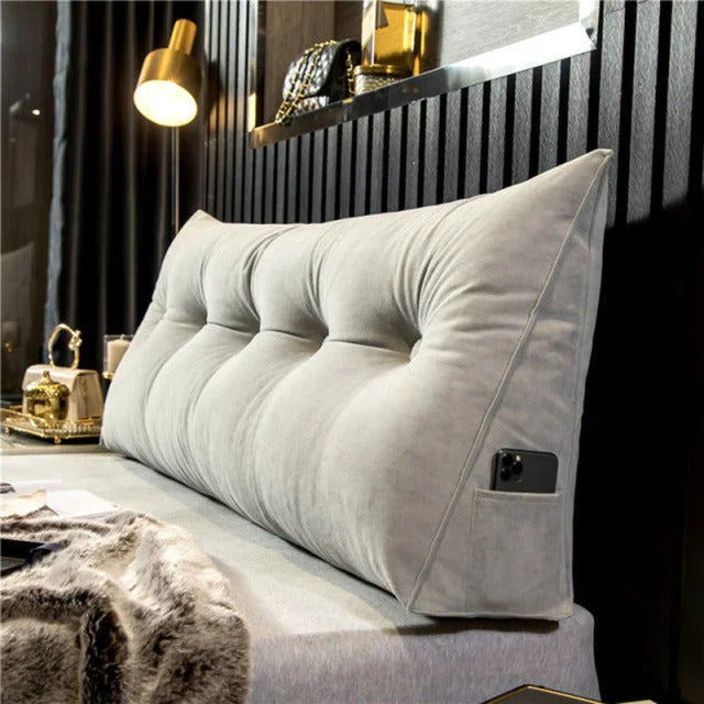 "Luxury Ergonomic Wedge Pillow; soft, angled design for back and neck support; ideal for reading, relaxing, versatile colors.
