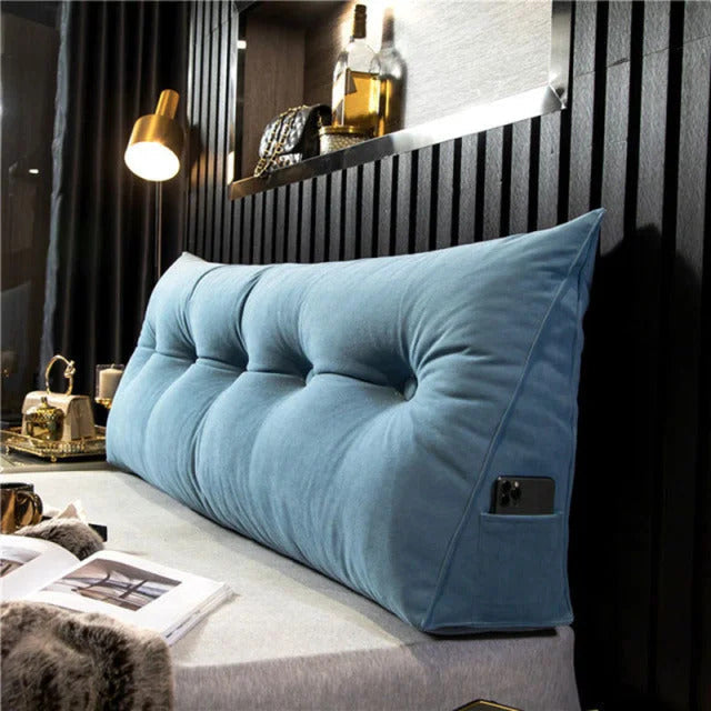"Luxury Ergonomic Wedge Pillow; soft, angled design for back and neck support; ideal for reading, relaxing, versatile colors.