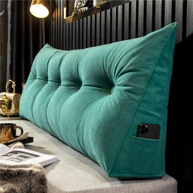"Luxury Ergonomic Wedge Pillow; soft, angled design for back and neck support; ideal for reading, relaxing, versatile colors.