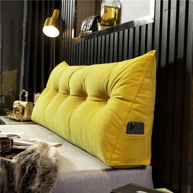 "Luxury Ergonomic Wedge Pillow; soft, angled design for back and neck support; ideal for reading, relaxing, versatile colors.