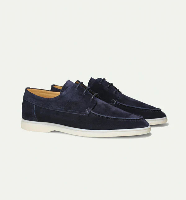 Luxury men's leather lace-up loafers in beige, sleek design, perfect for formal or casual occasions. Elegant and comfortable.