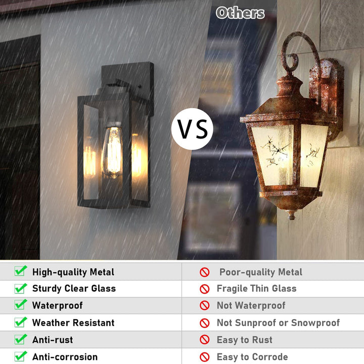 "Matte black outdoor wall light with motion sensor, IP44 weatherproof, sleek modern design, 2-pack for home security."