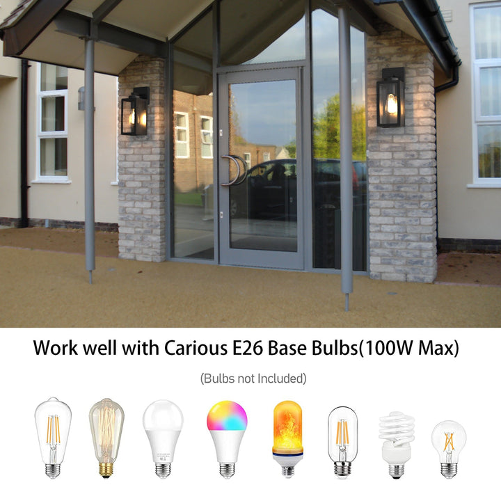 "Matte black outdoor wall light with motion sensor, IP44 weatherproof, sleek modern design, 2-pack for home security."