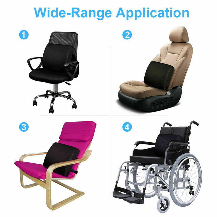 Memory Foam Back & Seat Cushion Set with ergonomic design, gel layer; ideal for office chairs, car seats, relieves pain.