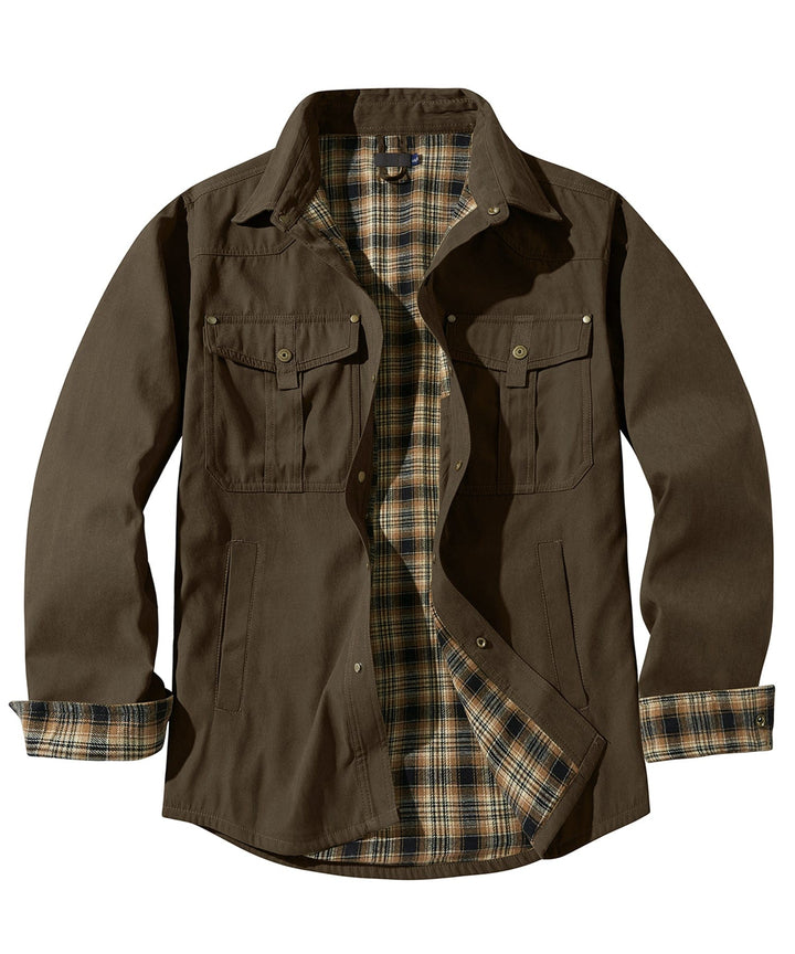"Men's Traverse Insulated Jacket, black, polyester outer, cotton-flannel lining, versatile outdoor wear with chest pockets"