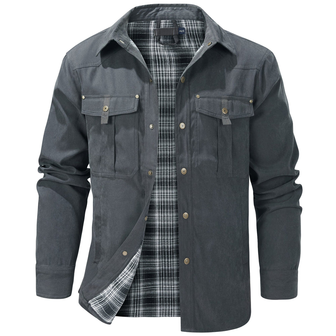 "Men's Traverse Insulated Jacket, black, polyester outer, cotton-flannel lining, versatile outdoor wear with chest pockets"