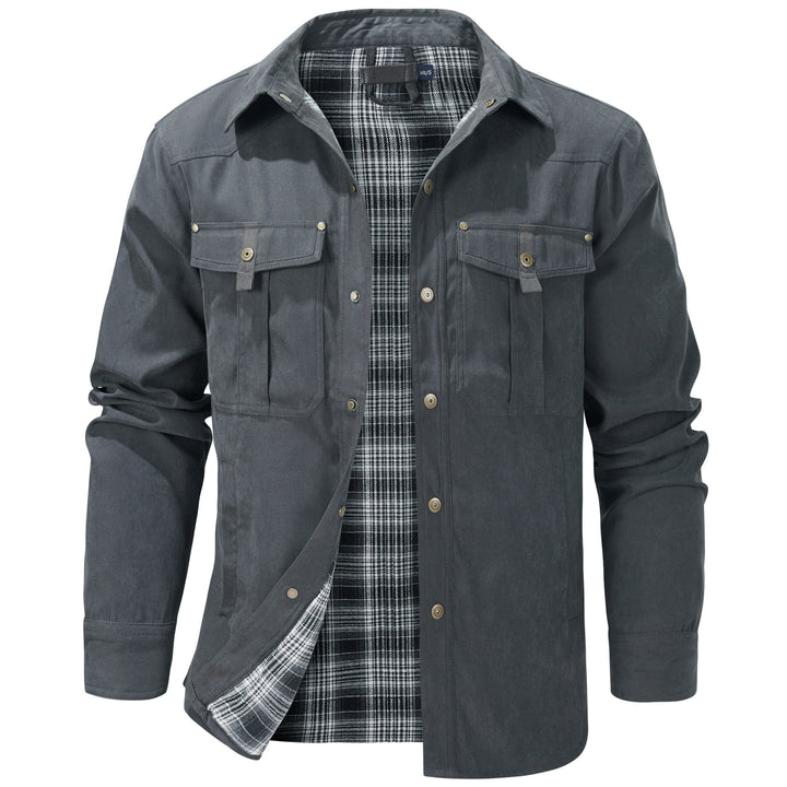 "Men's Traverse Insulated Jacket, black, polyester outer, cotton-flannel lining, versatile outdoor wear with chest pockets"