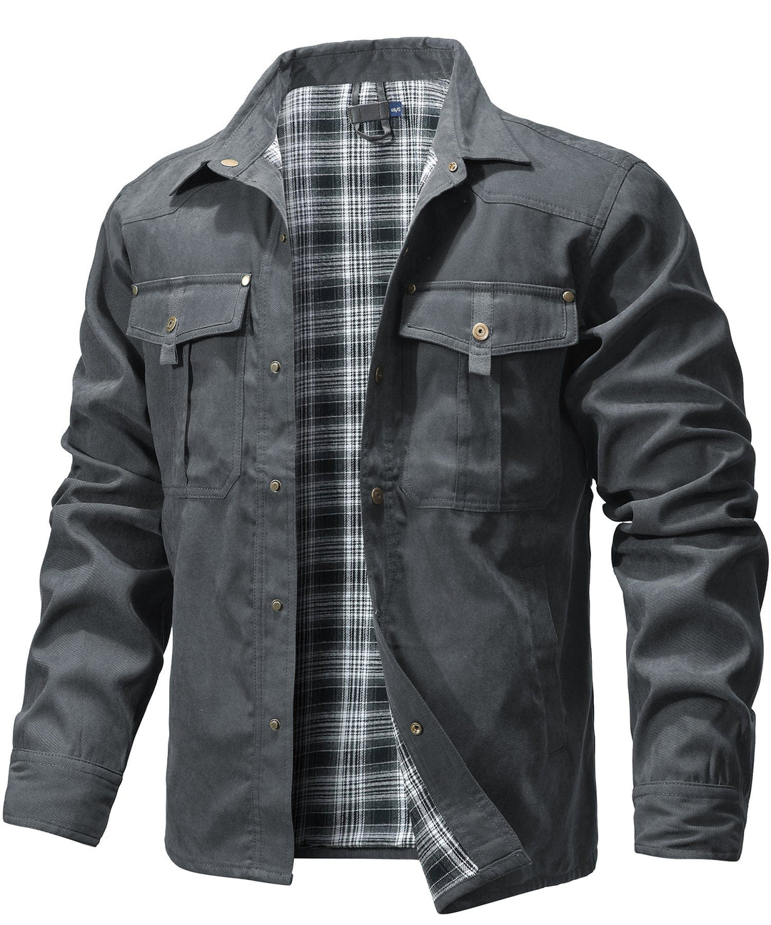 "Men's Traverse Insulated Jacket, black, polyester outer, cotton-flannel lining, versatile outdoor wear with chest pockets"