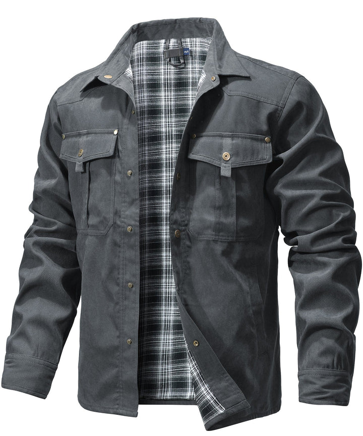 "Men's Traverse Insulated Jacket, black, polyester outer, cotton-flannel lining, versatile outdoor wear with chest pockets"